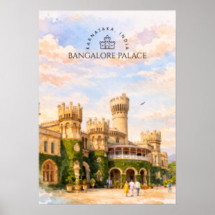 Poster Bangalore Palace Inde Aquarelle Mémoire de Voyage