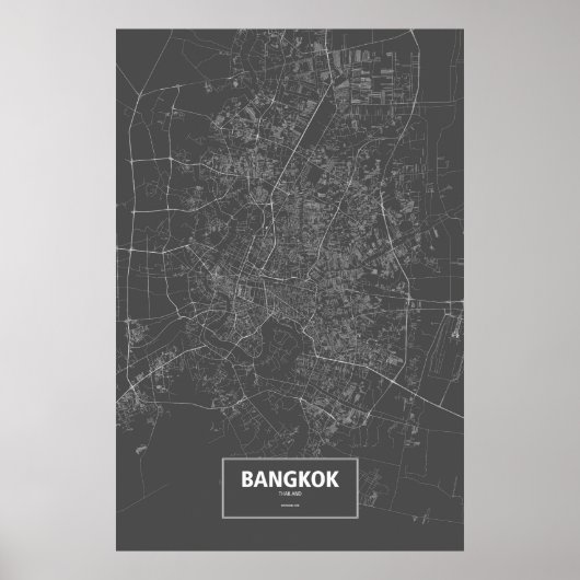 Poster Bangkok, Thaïlande (blanc sur noir) (Devant)