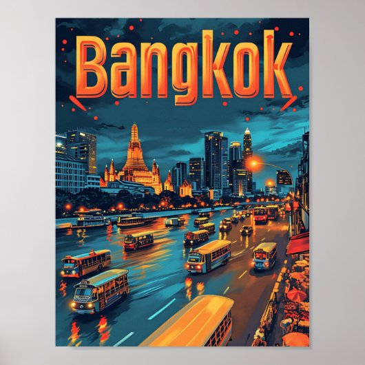 Poster Bangkok Thaïlande Illustration de voyage d'art Vin (Devant)