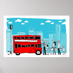 Poster Banlieusards attendant à l'arrêt d'autobus