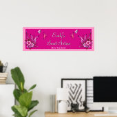 Poster Banner Sweet 16 Fleurs roses Papillon Anniversaire (Bureau à domicile)