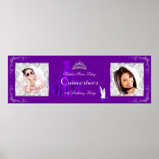 Poster Bannière Ajouter Photos Quinceanera Party Purple S (Devant)
