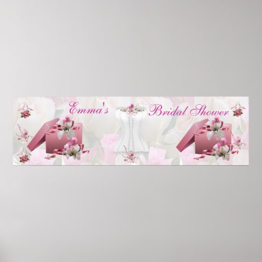 Poster Bannière Baby Shower Blanc Rose Floral (Devant)