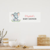 Poster Bannière Baby shower de fille Eléphant Aquarelle (Cuisine)