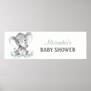 Poster Bannière Baby shower Eléphant Aquarelle