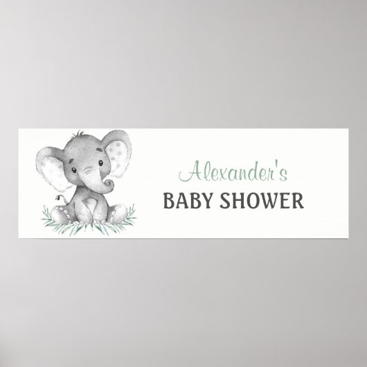 Poster Bannière Baby shower Eléphant Aquarelle (Devant)