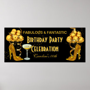 Poster Bannière célébration d'anniversaire noir or