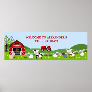 Poster Bannière d'anniversaire de Barnyard Farm Animaux