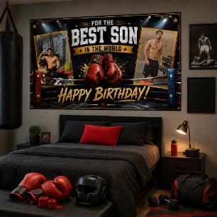 Poster Bannière d'anniversaire de boxe pour fils Photo Co