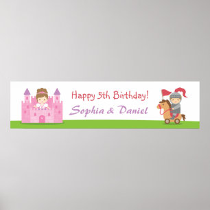 Poster Bannière d'anniversaire de la princesse et du chev
