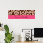 Poster Bannière d'anniversaire de Pink Cheetah (Bureau à domicile)