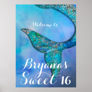 Poster Bannière d'anniversaire de queue de sirène scintil