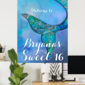 Poster Bannière d'anniversaire de queue de sirène scintil (Bureau à domicile)