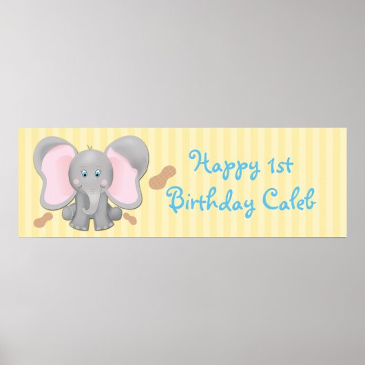 Poster Bannière d'anniversaire éléphant bébé mignon & cac (Devant)