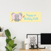 Poster Bannière d'anniversaire éléphant bébé mignon et ca (Bureau à domicile)