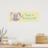 Poster Bannière d'anniversaire éléphant bébé mignon et ca (Cuisine)