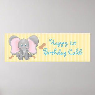 Poster Bannière d'anniversaire éléphant bébé mignon et ca