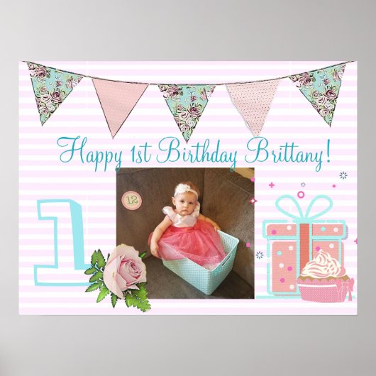 Poster Bannière d'anniversaire personnalisée pour fille d (Devant)