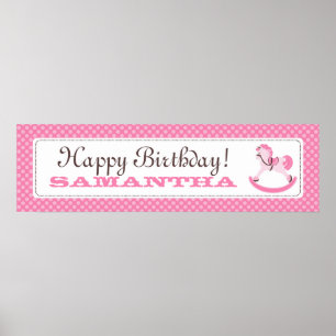 Poster Bannière d'anniversaire Rocking Horse pour filles