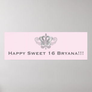 Poster Bannière d'anniversaire rose Crown Royal vintage d