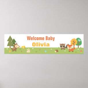 Poster Bannière de Baby shower à thème animal de bois mig