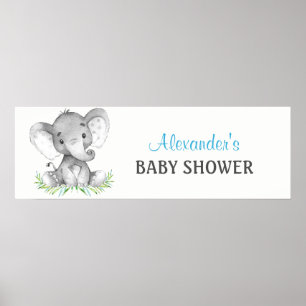 Poster Bannière de Baby shower de garçon Elephant aquarel