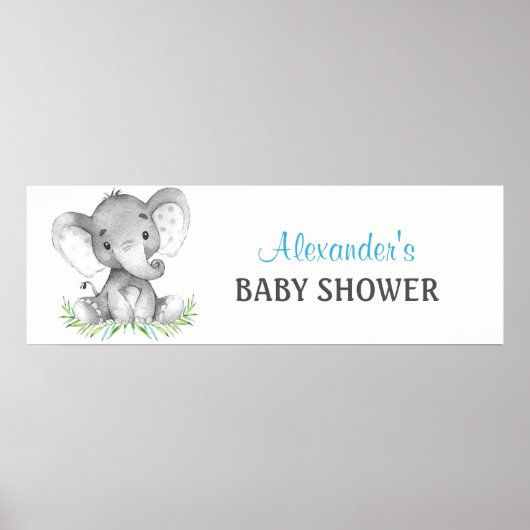 Poster Bannière de Baby shower de garçon Elephant aquarel (Devant)