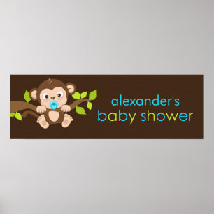 Poster Bannière de Baby shower de petit singe mignonne