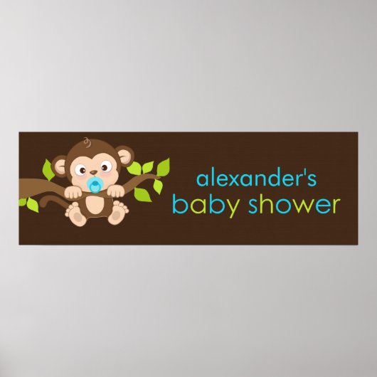 Poster Bannière de Baby shower de petit singe mignonne (Devant)