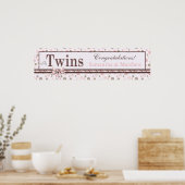 Poster Bannière de Baby shower de points TWINS Rose Taupe (Cuisine)