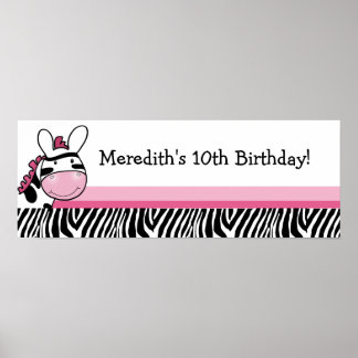 Poster Bannière de Baby shower personnalisé Pink Zebra Di