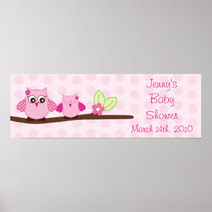 Poster Bannière de Baby shower personnalisée Chouette ros