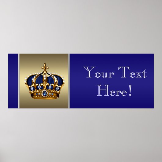 Poster Bannière de Baby shower Prince de Couronne Bleu et (Devant)
