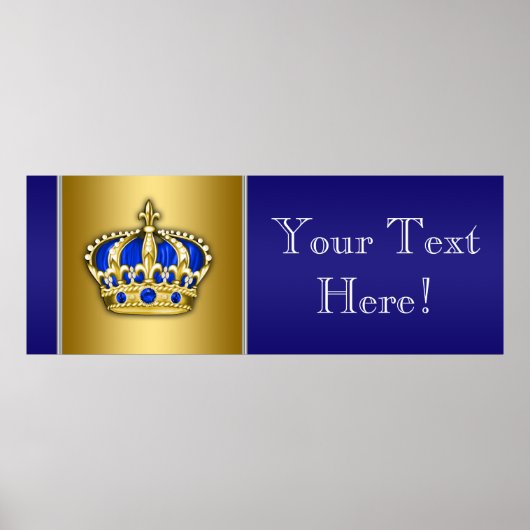 Poster Bannière de Baby shower Prince de Couronne Bleu et (Devant)