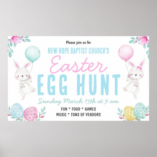 Poster Bannière de chasse aux oeufs de Pâques (Devant)