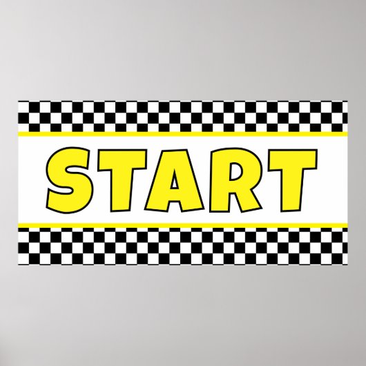 Poster Bannière de départ de course noir et blanc (Devant)