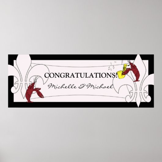 Poster Bannière de fête Crevette Fleur de Lis Noir Blanc (Devant)