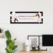 Poster Bannière de fête Crevette Fleur de Lis Noir Blanc (Bureau à domicile)