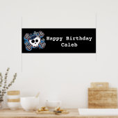 Poster Bannière de fête d'anniversaire avec crâne et os b (Cuisine)