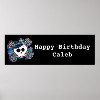 Bannière de fête d'anniversaire crâne et os à carr