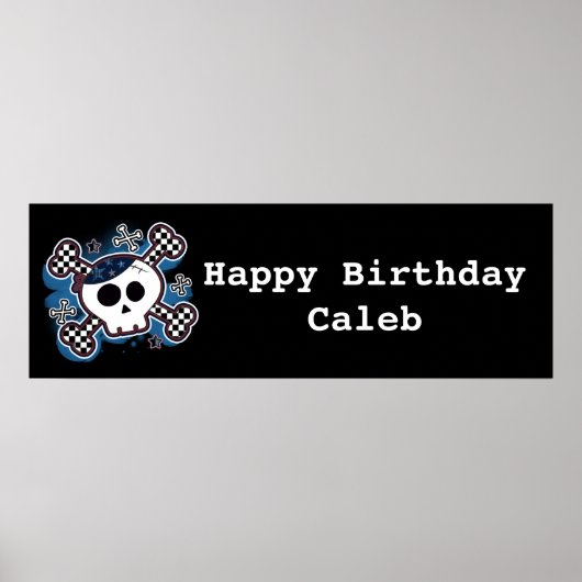 Poster Bannière de fête d'anniversaire crâne et os à carr (Devant)