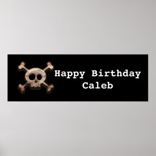 Poster Bannière de fête d'anniversaire Crâne et Os en dét