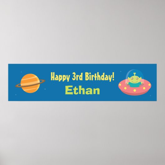 Poster Bannière de fête d'anniversaire de l'espace extra- (Devant)