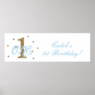Poster Bannière de fête d'anniversaire des garçons Bleu &
