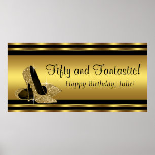 Poster Bannière de fête d'anniversaire Elegant Gold High 
