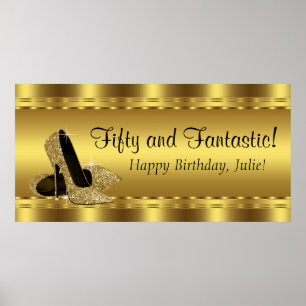 Poster Bannière de fête d'anniversaire élégante en or à t