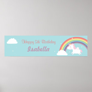 Poster Bannière de fête d'anniversaire Licorne Arc-en-cie