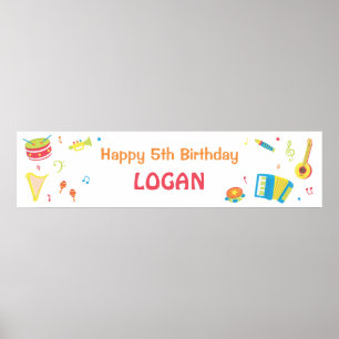 Poster Bannière de fête d'anniversaire pour enfants avec