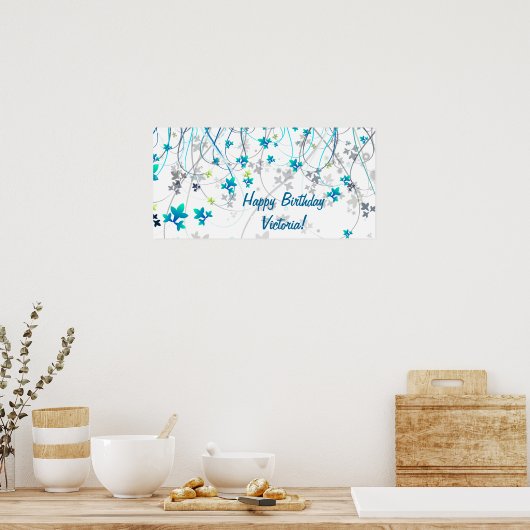 Poster Bannière de fête d'anniversaire turquoise Blue Str (Cuisine)