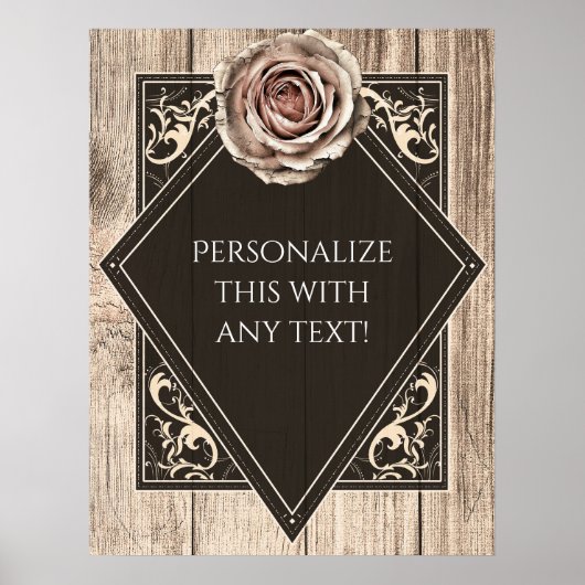 Poster Bannière de fête diamant en bois élégant Rose rust (Devant)